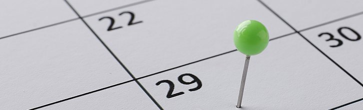 Ein grüner Pin markiert einen Tag in einem Kalender